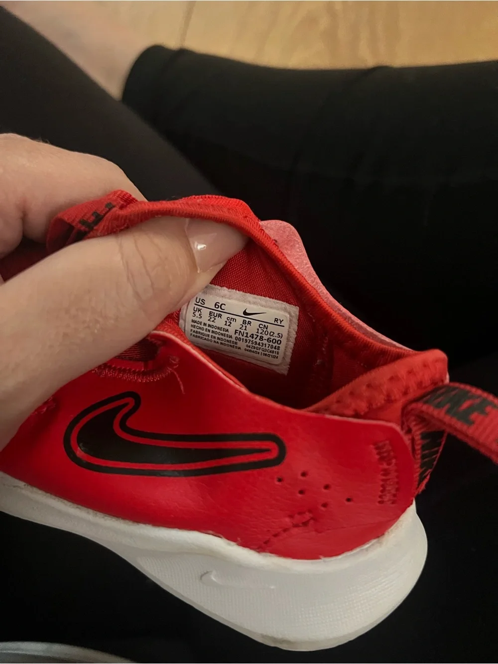 Nike Kids Red Slip-On Sneakers with Black Swoosh